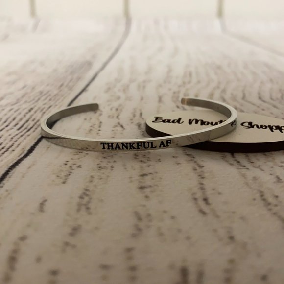 *Metal Marvels THANKFUL AF Dainty Bangle in Silver - Picture 1 of 3